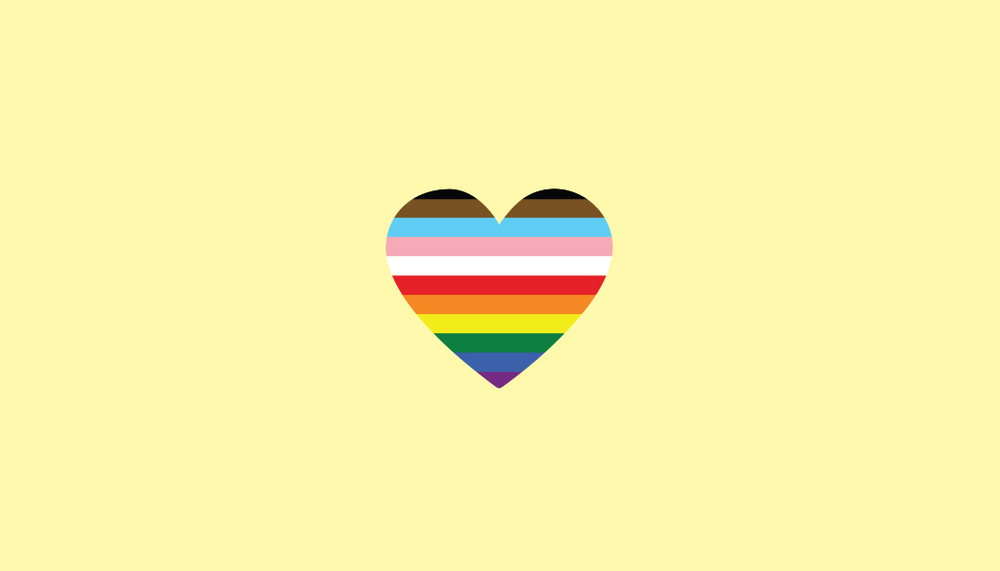 Pride rainbow heart on a light yellow background